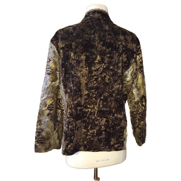 Chico's womens Crushed Velvet top Brown Gold Shacket Floral Button Up Sz 12 - Picture 2 of 5
